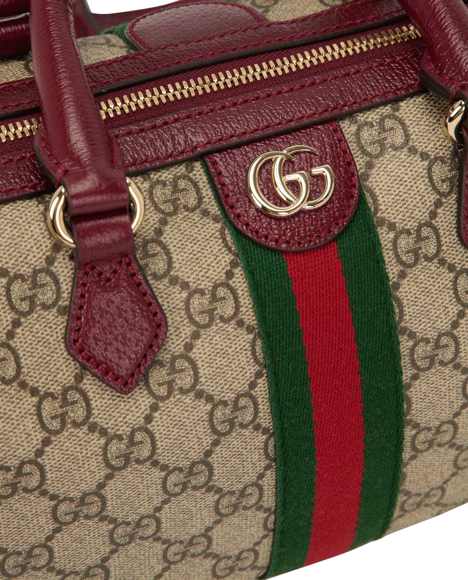 Medium Ophidia Boston, &pound;795, Handbags, Beige/Burgundy, Canvas/Leather, Other view